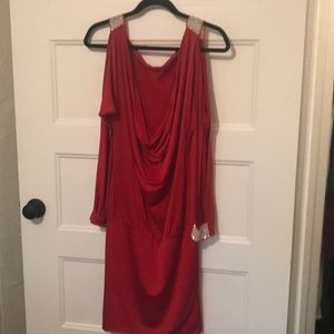Red and Rhinestone Plunge Dress